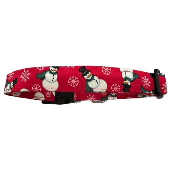 Christmas Dog Collar Medium, Handmade Cotton Snowman Collar, Adjustable 13–20” - Picture 3 of 4